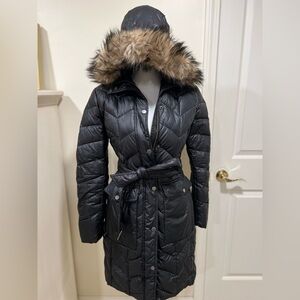 Land’s End puffer coat with detachable hood and belt.
